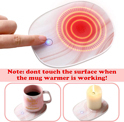 Thank You Coffee Warmer with Mug Set for Women Thank You for Being Awsome Pink Marble Mug Warming Set Employee Appreciation Gifts Birthday Gift for Coworker Volunteer Teacher