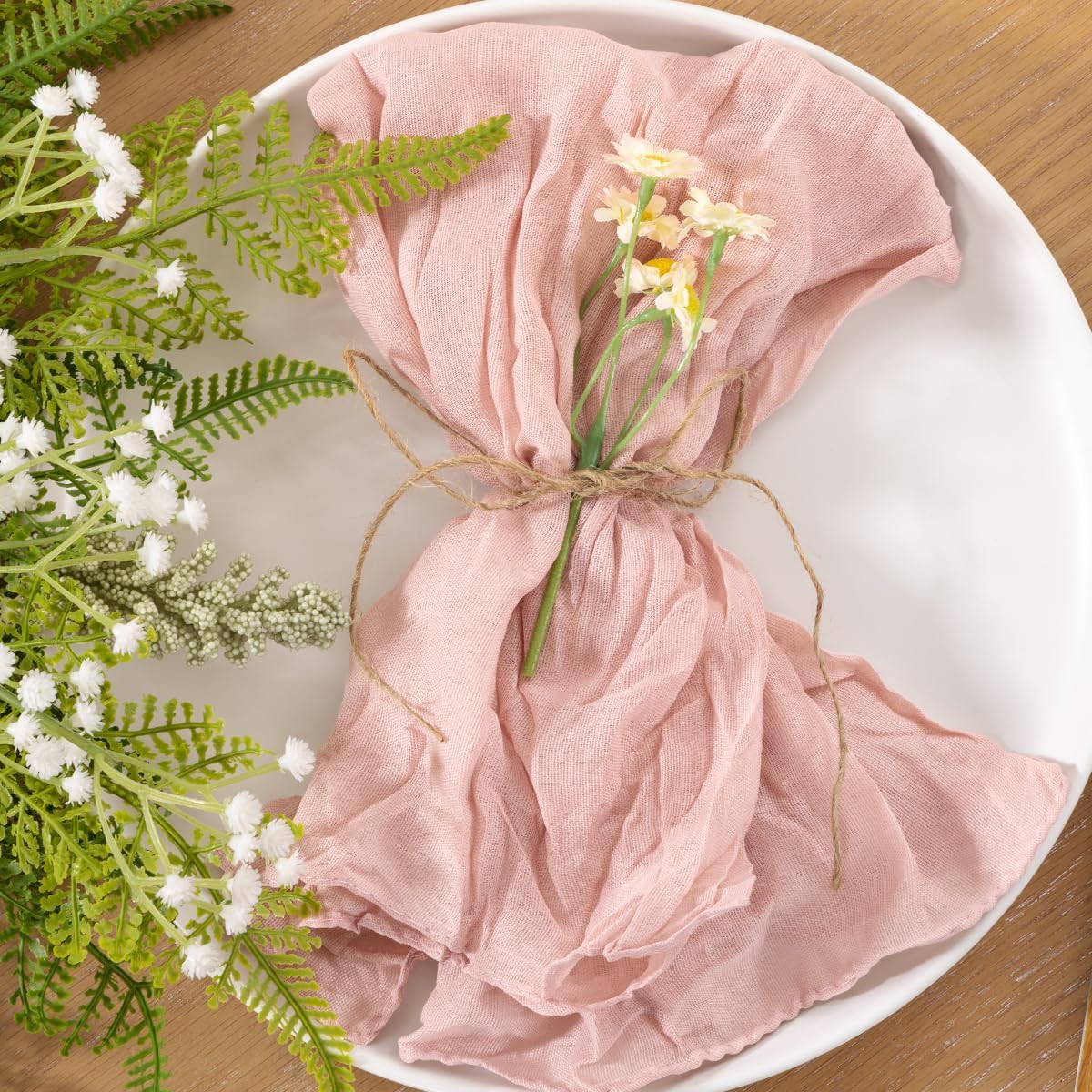 Dusty Pink Cheesecloth Napkins 10pcs Washable Boho Rustic Gauze Table Cloth Napkins Bulk 21x21 Inches for Spring and Summer Bridal Baby Shower Birthday Table Decor
