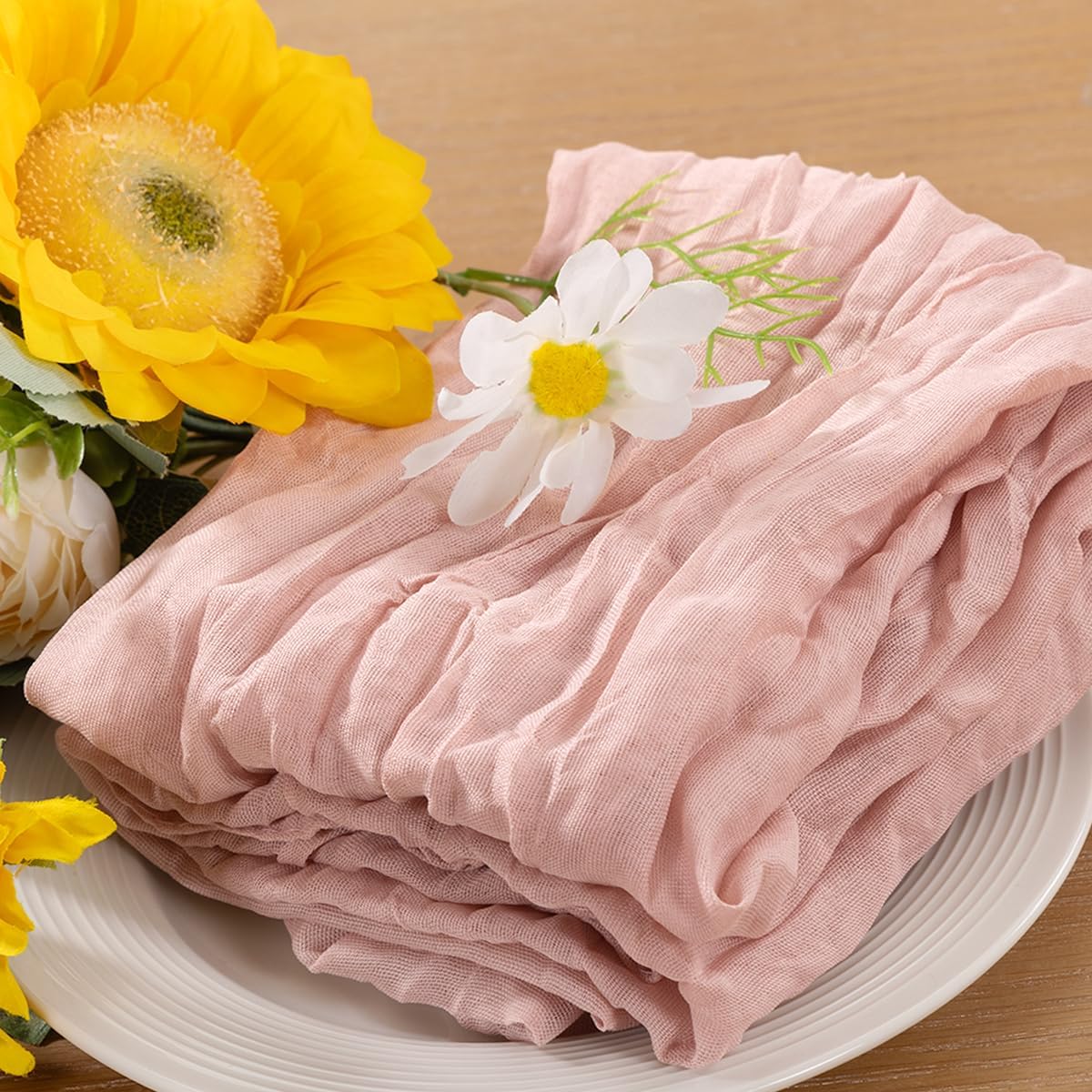 Dusty Pink Cheesecloth Napkins 10pcs Washable Boho Rustic Gauze Table Cloth Napkins Bulk 21x21 Inches for Spring and Summer Bridal Baby Shower Birthday Table Decor