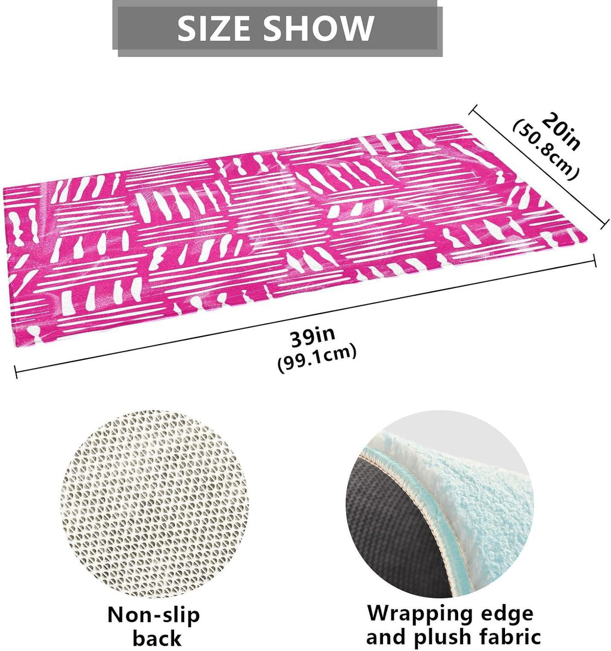 Bath Mat, Soft Absorbent Non Slip Bath Rug, Abstract Pink Stripe Bath Mats for Bathroom, Living Room Bedroom Home Mat Floor, Dry Quickly, Machine Washable 20 x 39 Inch