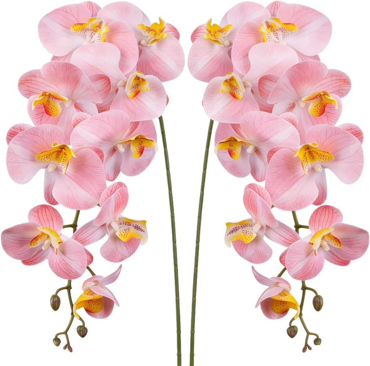 37.4 Inch Real Touch Faux Orchid, 9 Flower Single Stem, 2 Pcs(Light Pink)