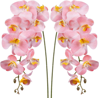 37.4 Inch Real Touch Faux Orchid, 9 Flower Single Stem, 2 Pcs(Light Pink)
