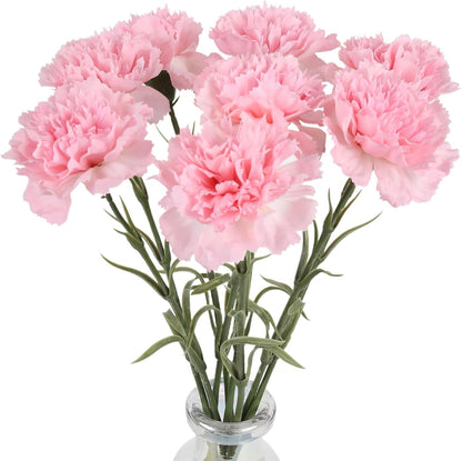 Pink Carnations Artificial Flowers 8pcs Real Touch Carnation Flowers Silk Flowers with Stems for Wedding Bouquets for Bridal Home Table Centerpieces Floral Arrangements (Pink)