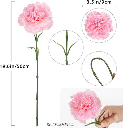 Pink Carnations Artificial Flowers 8pcs Real Touch Carnation Flowers Silk Flowers with Stems for Wedding Bouquets for Bridal Home Table Centerpieces Floral Arrangements (Pink)