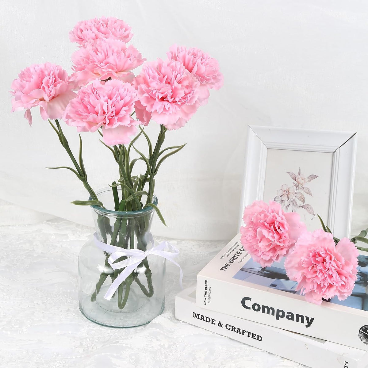 Pink Carnations Artificial Flowers 8pcs Real Touch Carnation Flowers Silk Flowers with Stems for Wedding Bouquets for Bridal Home Table Centerpieces Floral Arrangements (Pink)