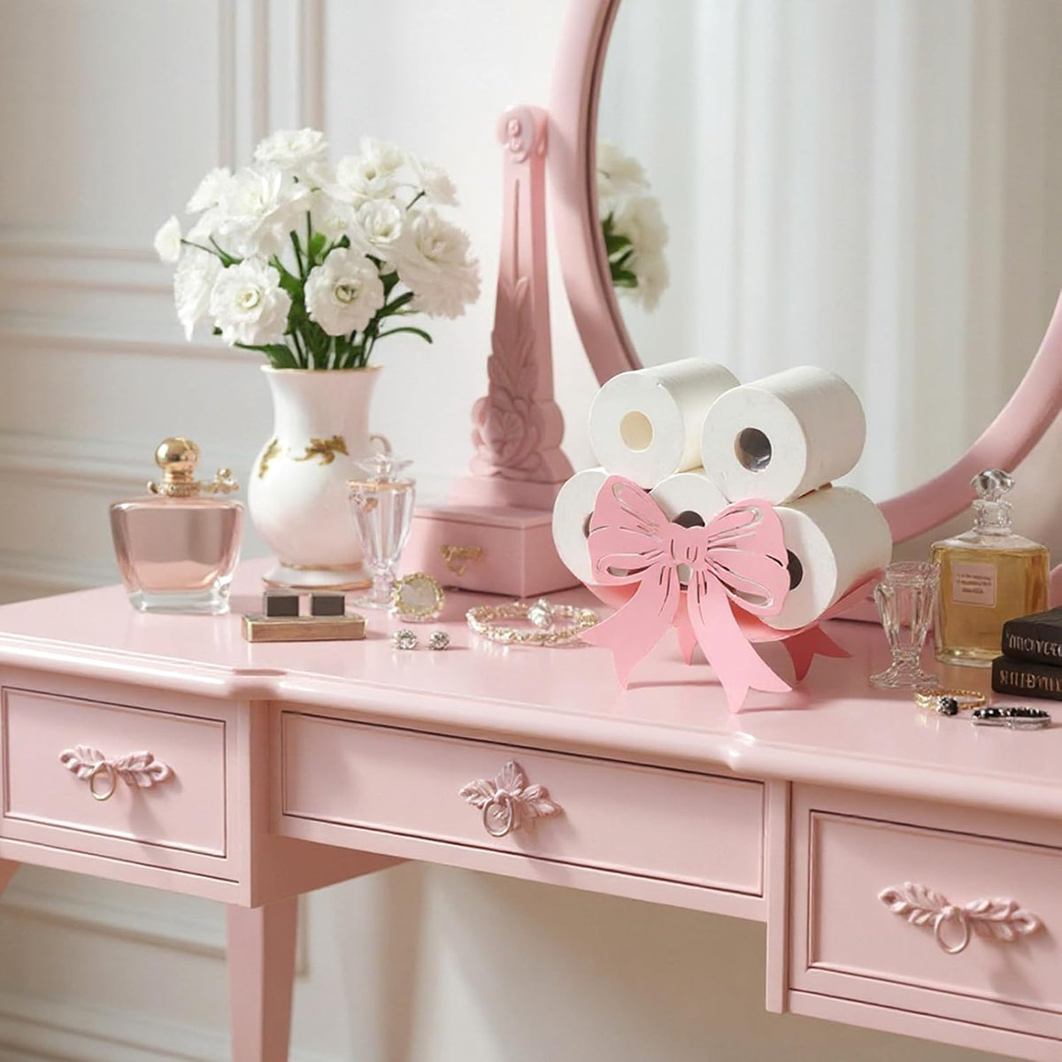 Light Pink Bow Bathroom Decor Pink Toilet Paper Holder 8 Rolls