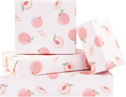 Peach Wrapping Paper - Fruit Print on Pink Gift Wrap Paper, 4 Sheet Fresh Peaches Design For Women Men Baby Shower Summer Holiday Birthday Gift Wrap - (4-Sheets, 1-Designs: 15 sq. ft. ttl)
