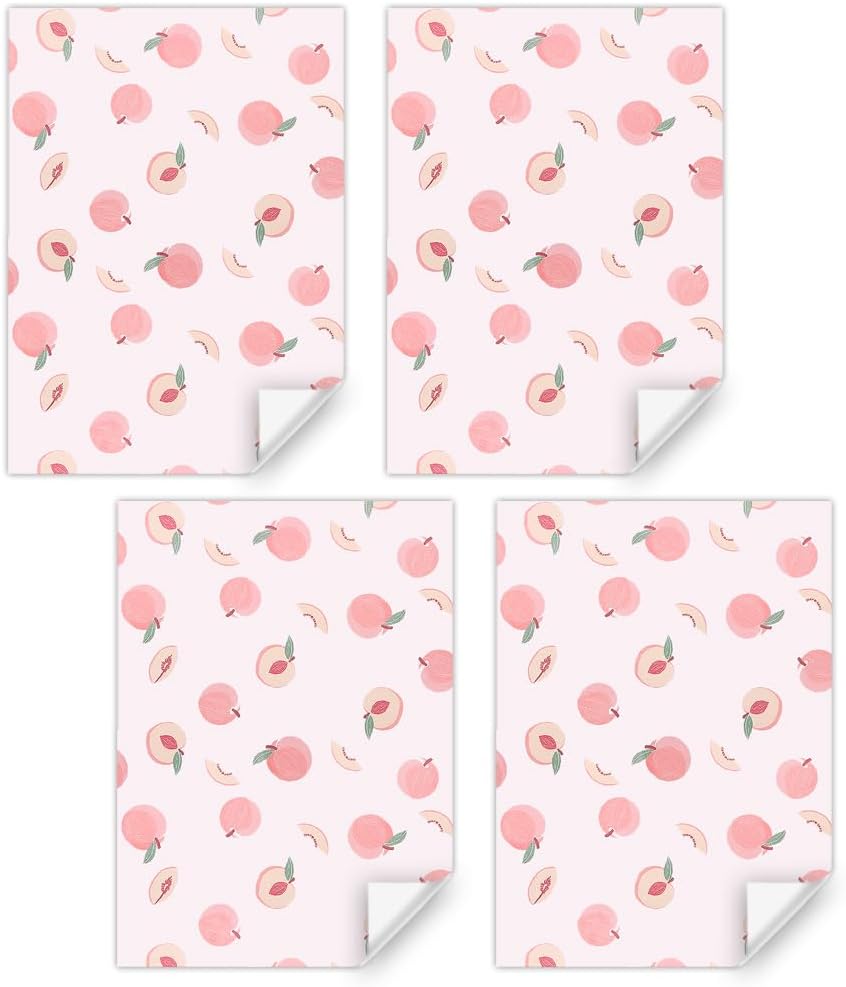 Peach Wrapping Paper - Fruit Print on Pink Gift Wrap Paper, 4 Sheet Fresh Peaches Design For Women Men Baby Shower Summer Holiday Birthday Gift Wrap - (4-Sheets, 1-Designs: 15 sq. ft. ttl)