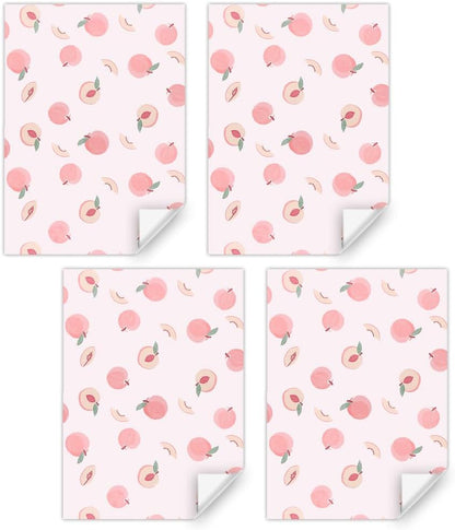 Peach Wrapping Paper - Fruit Print on Pink Gift Wrap Paper, 4 Sheet Fresh Peaches Design For Women Men Baby Shower Summer Holiday Birthday Gift Wrap - (4-Sheets, 1-Designs: 15 sq. ft. ttl)