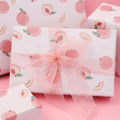 Peach Wrapping Paper - Fruit Print on Pink Gift Wrap Paper, 4 Sheet Fresh Peaches Design For Women Men Baby Shower Summer Holiday Birthday Gift Wrap - (4-Sheets, 1-Designs: 15 sq. ft. ttl)