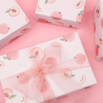 Peach Wrapping Paper - Fruit Print on Pink Gift Wrap Paper, 4 Sheet Fresh Peaches Design For Women Men Baby Shower Summer Holiday Birthday Gift Wrap - (4-Sheets, 1-Designs: 15 sq. ft. ttl)