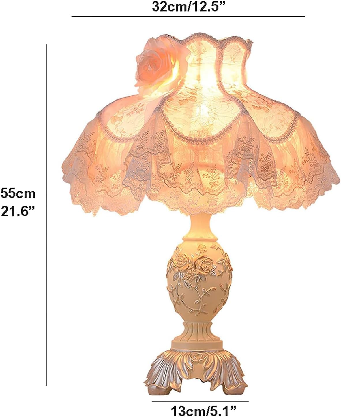 Pink Victorian Style Table Lamp,European Style Pastoral Desk Lamp with Fabric Shade,Antique Flower Decorative Bedside Table Light with Button Switch for Bedroom Livingroom