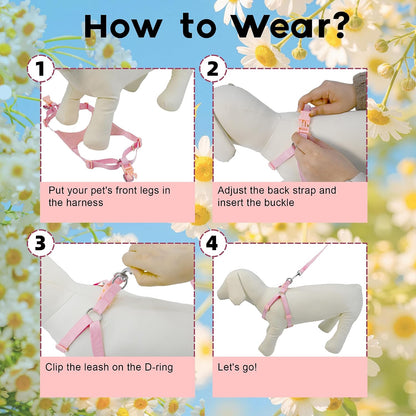 AIITLE Small Dog Harness and Leash Set No-Pull Adjustable Vest, Pink S