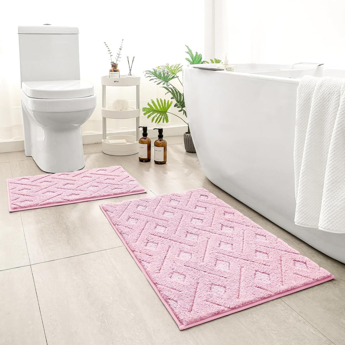 Light Pink Bathroom Rug Set 2 Piece, 20"x32"+16"x24"