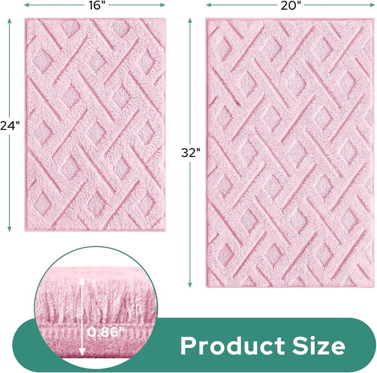 Light Pink Bathroom Rug Set 2 Piece, 20"x32"+16"x24"