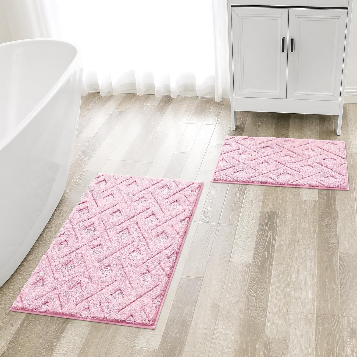 Light Pink Bathroom Rug Set 2 Piece, 20"x32"+16"x24"