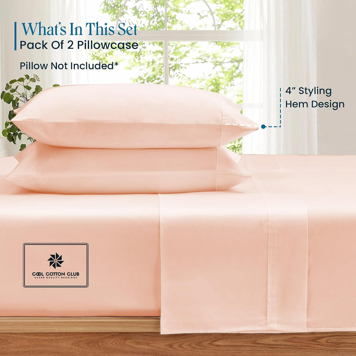 Rich, Buttery-Smooth Queen Size 2-Piece Pillow Case Set Luxury 1500-TC Egyptian Cotton Hotel-Quality Best Pillowcases Envelope Closure 20x30 Pillowcases Set of 2, (Solid, Peach)
