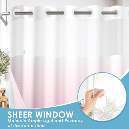 No Hook Shower Curtain with Snap in Liner 71x74 Inch Ombre Pink