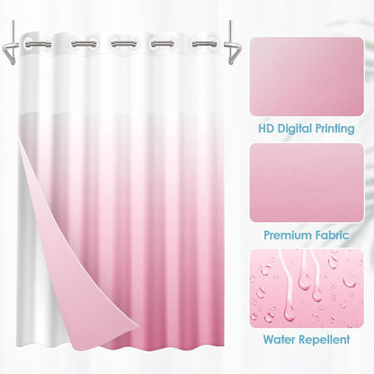 No Hook Shower Curtain with Snap in Liner 71x74 Inch Ombre Pink