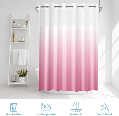 No Hook Shower Curtain with Snap in Liner 71x74 Inch Ombre Pink