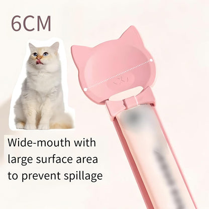 Tail-Shaped Cat Treat Dispenser - Squeeze Spoon for Wet Food & Cat Strips, Multi-Purpose Pet Food Can Accessory, Easy Clean (Pink)
