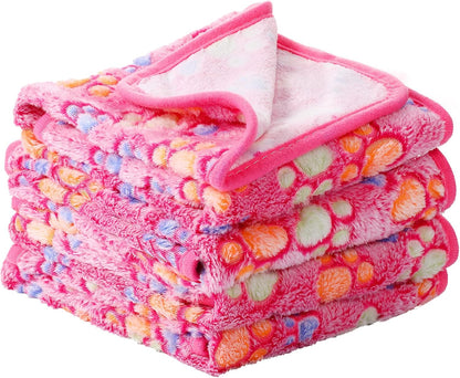 4 Pack Fleece Dog Blanket for Pet,Pink,24 x 16 Inch,Paw