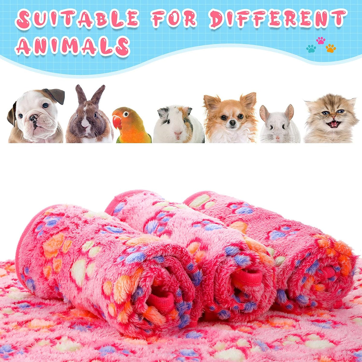 4 Pack Fleece Dog Blanket for Pet,Pink,24 x 16 Inch,Paw