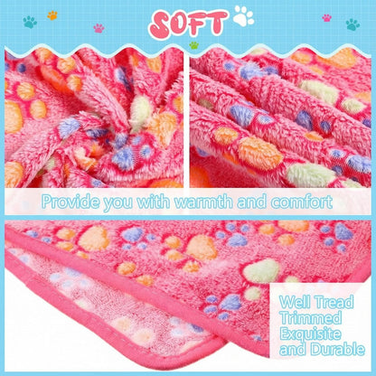4 Pack Fleece Dog Blanket for Pet,Pink,24 x 16 Inch,Paw