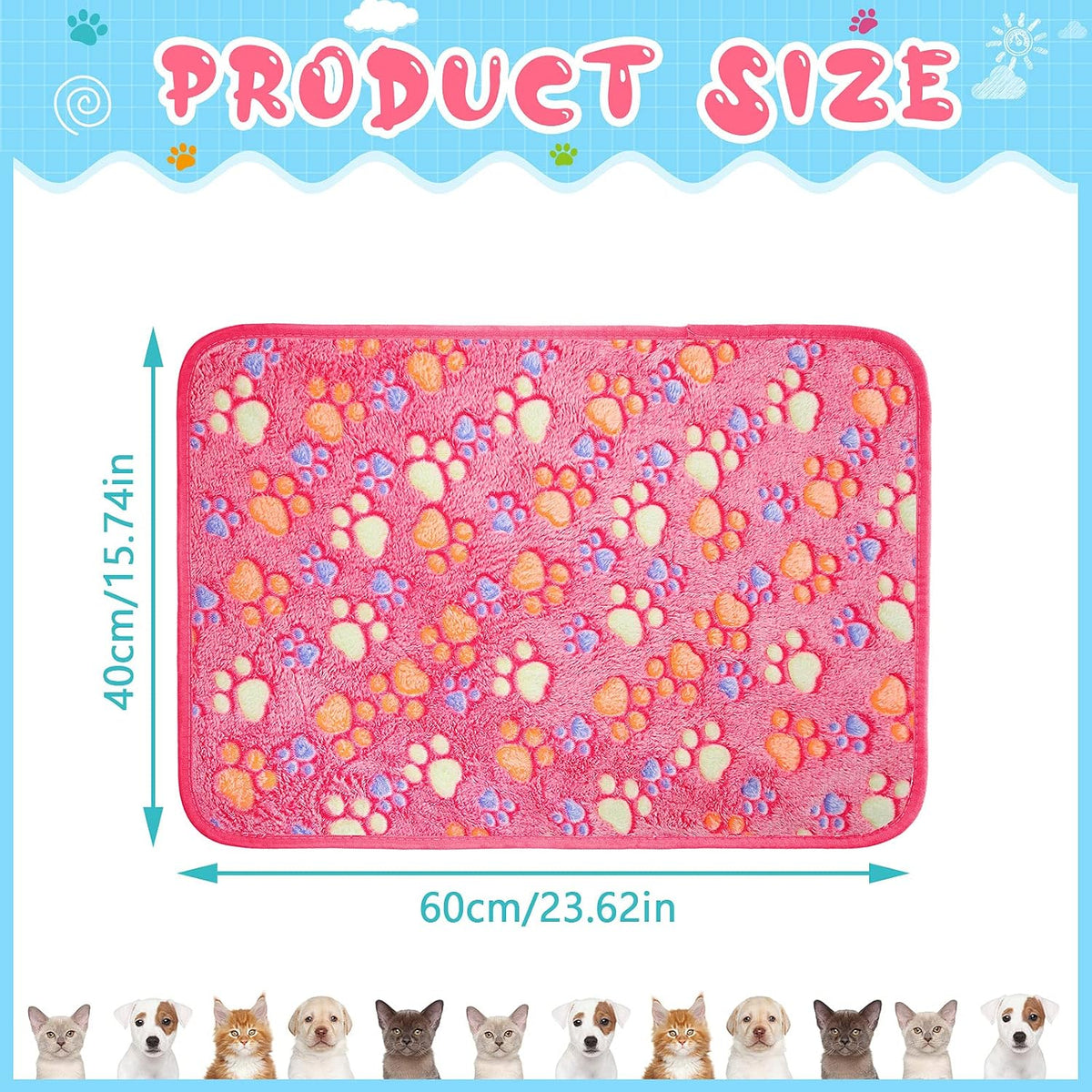 4 Pack Fleece Dog Blanket for Pet,Pink,24 x 16 Inch,Paw