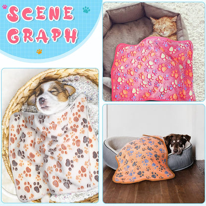4 Pack Fleece Dog Blanket for Pet,Pink,24 x 16 Inch,Paw