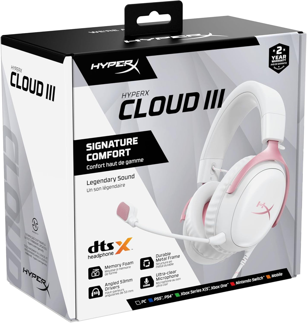 Cloud III – Wired Gaming Headset, PC, PS5, Xbox Series X|S, Angled 53mm Drivers, Memory Foam, Durable Frame, Ultra-Clear 10mm Mic, USB-C, USB-A, 3.5mm – Pink