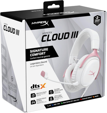 Cloud III – Wired Gaming Headset, PC, PS5, Xbox Series X|S, Angled 53mm Drivers, Memory Foam, Durable Frame, Ultra-Clear 10mm Mic, USB-C, USB-A, 3.5mm – Pink