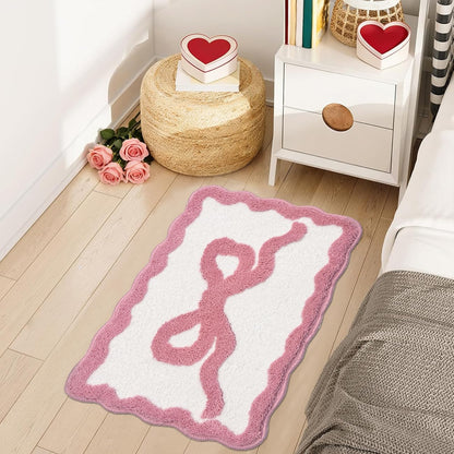 Pink Bow Bathroom Rugs Cute Scalloped Bow Bath Mat, 24" x 35"