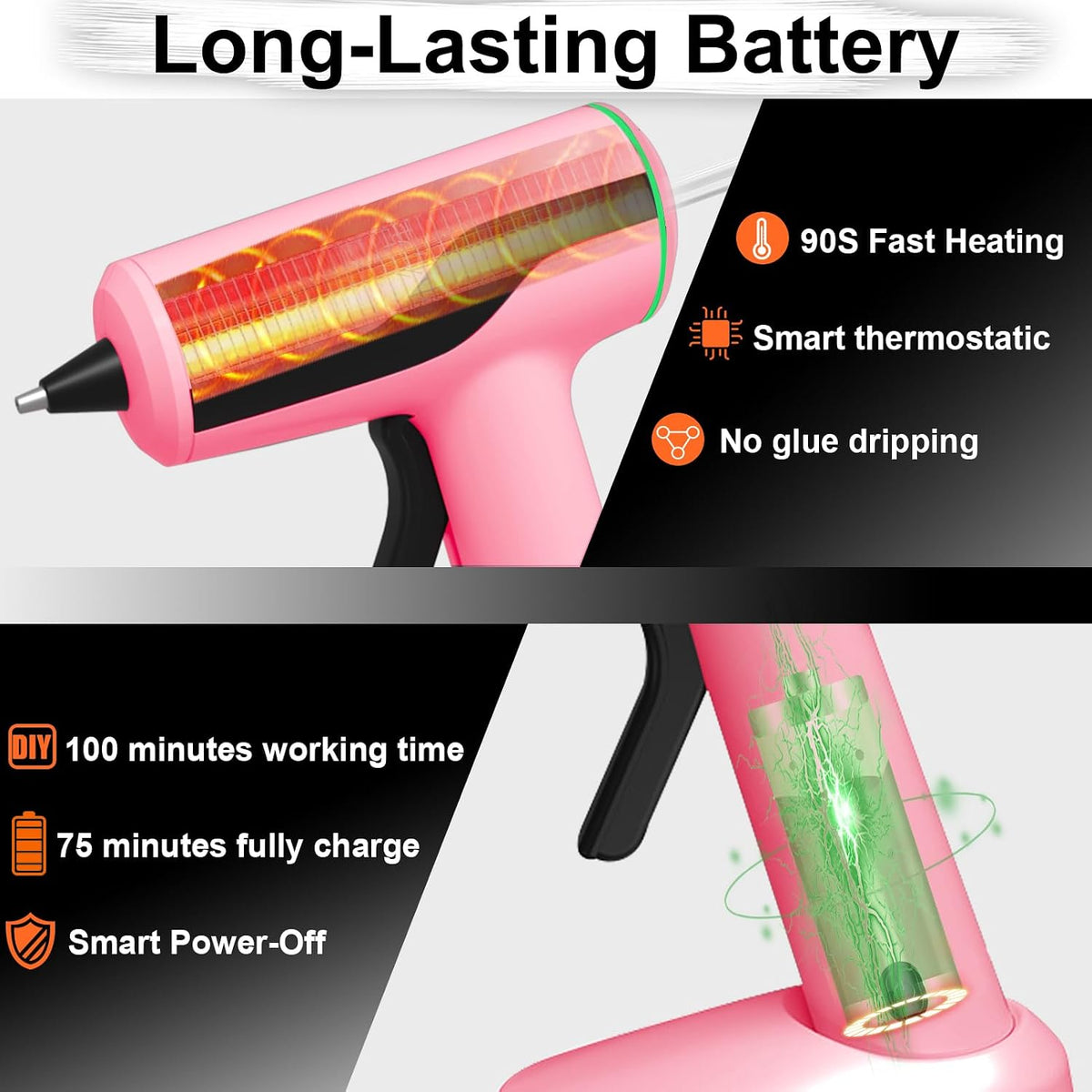 Cordless Hot Glue Gun Kit, USB-C Rechargeable Mini Pink Glue Gun