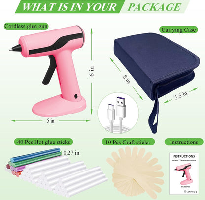 Cordless Hot Glue Gun Kit, USB-C Rechargeable Mini Pink Glue Gun