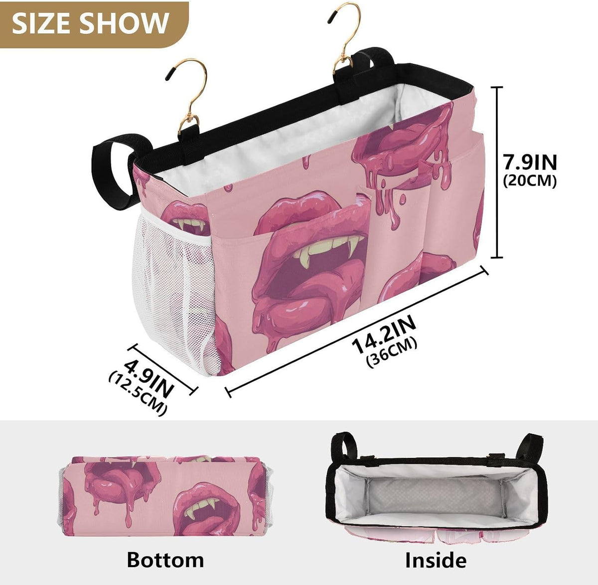 Bright Pink Lips Mouths Bedside Caddy Bedside Organizer Bedside Storage Caddy College Dorm Bed Accessories