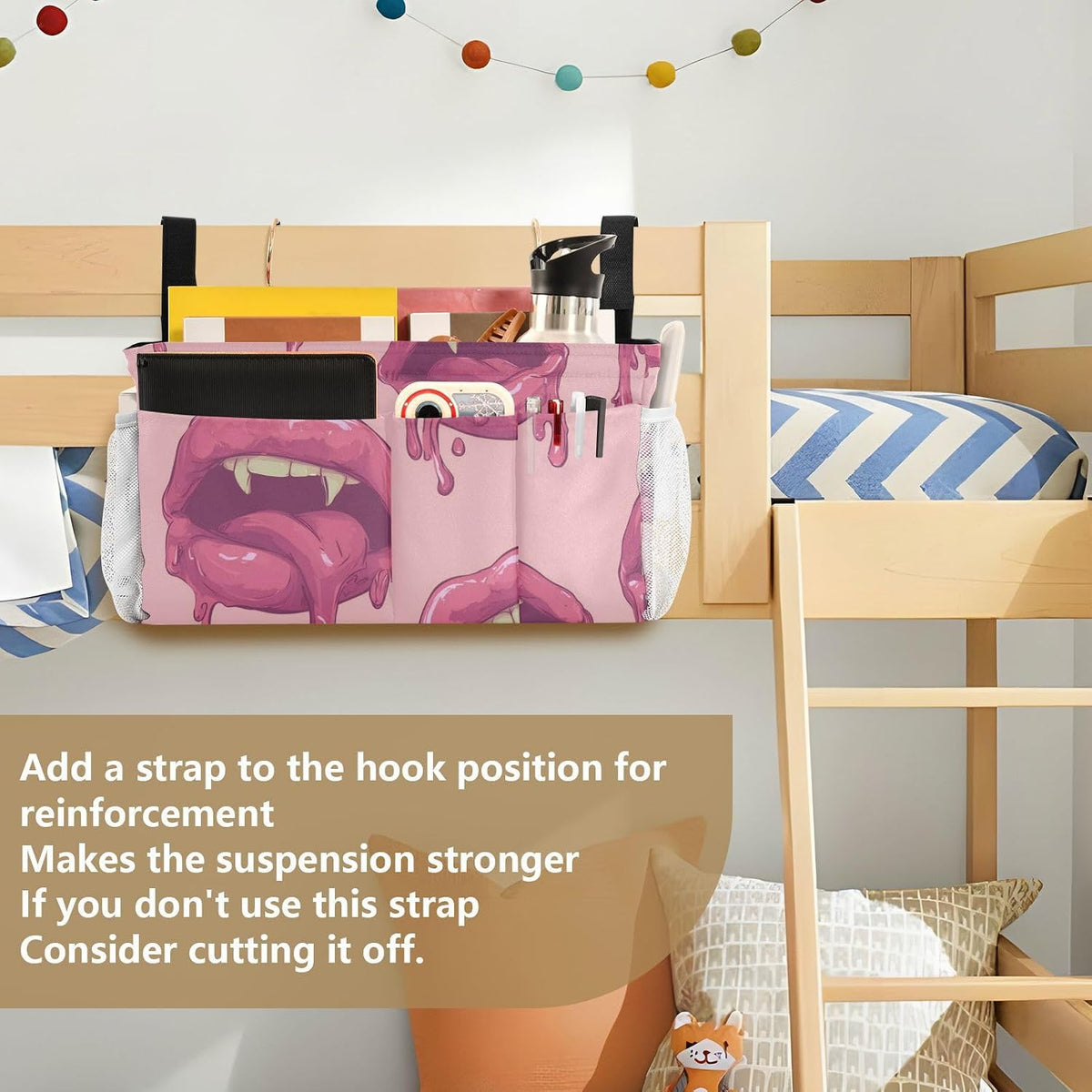 Bright Pink Lips Mouths Bedside Caddy Bedside Organizer Bedside Storage Caddy College Dorm Bed Accessories