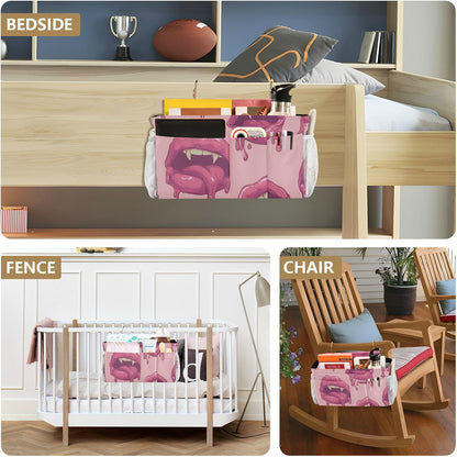Bright Pink Lips Mouths Bedside Caddy Bedside Organizer Bedside Storage Caddy College Dorm Bed Accessories
