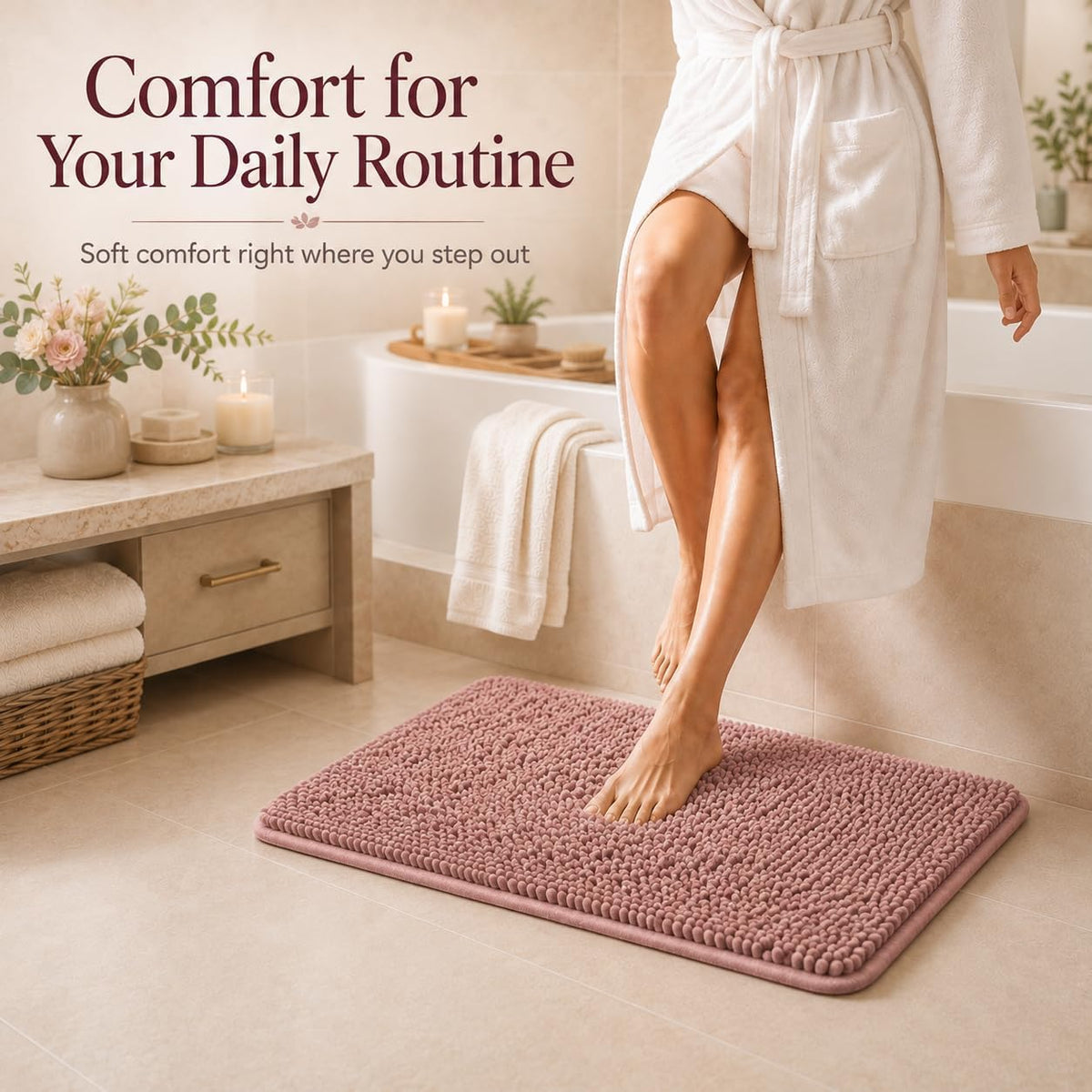 Chenille Bathroom Rugs Set 3 Piece Bath Mats for Bathoom Non-Slip Luxury Bathroom Rug Extra Soft and Absorbent Shaggy Rugs Washable Dry Plush Area Carpet