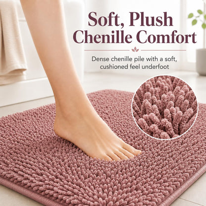 Chenille Bathroom Rugs Set 3 Piece Bath Mats for Bathoom Non-Slip Luxury Bathroom Rug Extra Soft and Absorbent Shaggy Rugs Washable Dry Plush Area Carpet