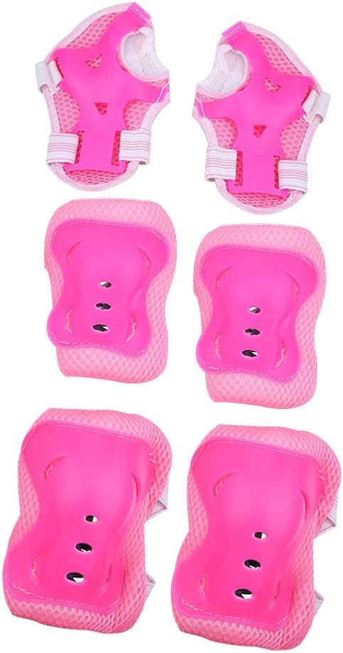Knee Pad and Elbow Pad Set, 7pcs Safeguard Pads Youth Protective Gear Sports Equipment for Skating Skateboard Scooter Bike Roller, Pink