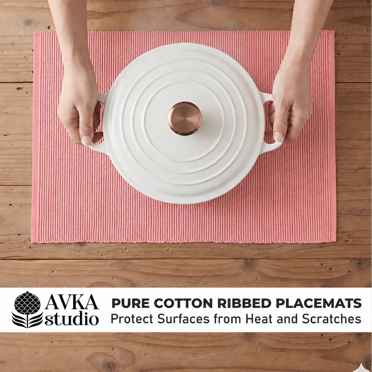 100% Cotton Ribbed Placemats - Set of 4-13 x 19 Inches - Peach - Everyday Cloth Table Mats - Thick Construction, Washable & Reusable Cloth Place Mats