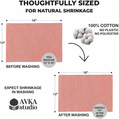 100% Cotton Ribbed Placemats - Set of 4-13 x 19 Inches - Peach - Everyday Cloth Table Mats - Thick Construction, Washable & Reusable Cloth Place Mats