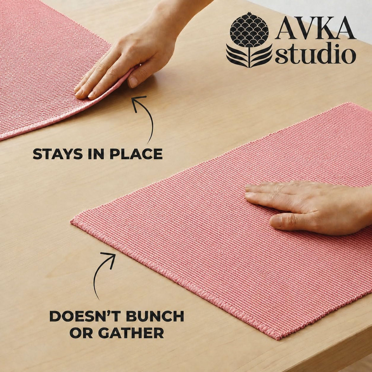 100% Cotton Ribbed Placemats - Set of 4-13 x 19 Inches - Peach - Everyday Cloth Table Mats - Thick Construction, Washable & Reusable Cloth Place Mats
