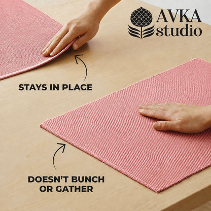 100% Cotton Ribbed Placemats - Set of 4-13 x 19 Inches - Peach - Everyday Cloth Table Mats - Thick Construction, Washable & Reusable Cloth Place Mats