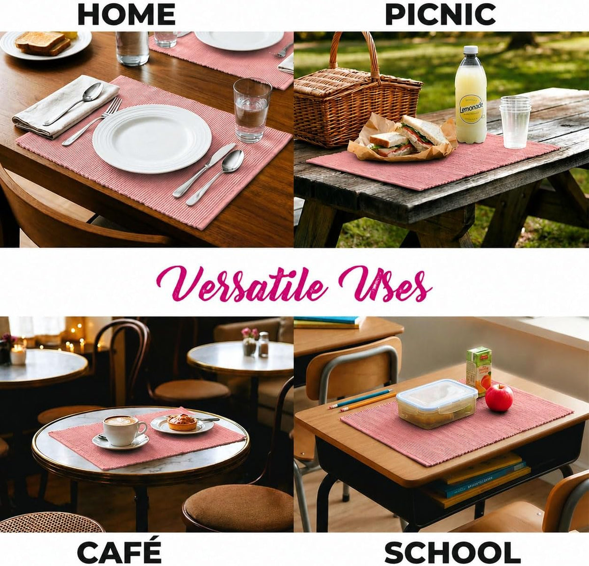 100% Cotton Ribbed Placemats - Set of 4-13 x 19 Inches - Peach - Everyday Cloth Table Mats - Thick Construction, Washable & Reusable Cloth Place Mats