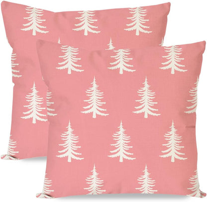 Christmas Pillow Covers 18x18 Inch Set of 2, Pink Christmas Decor