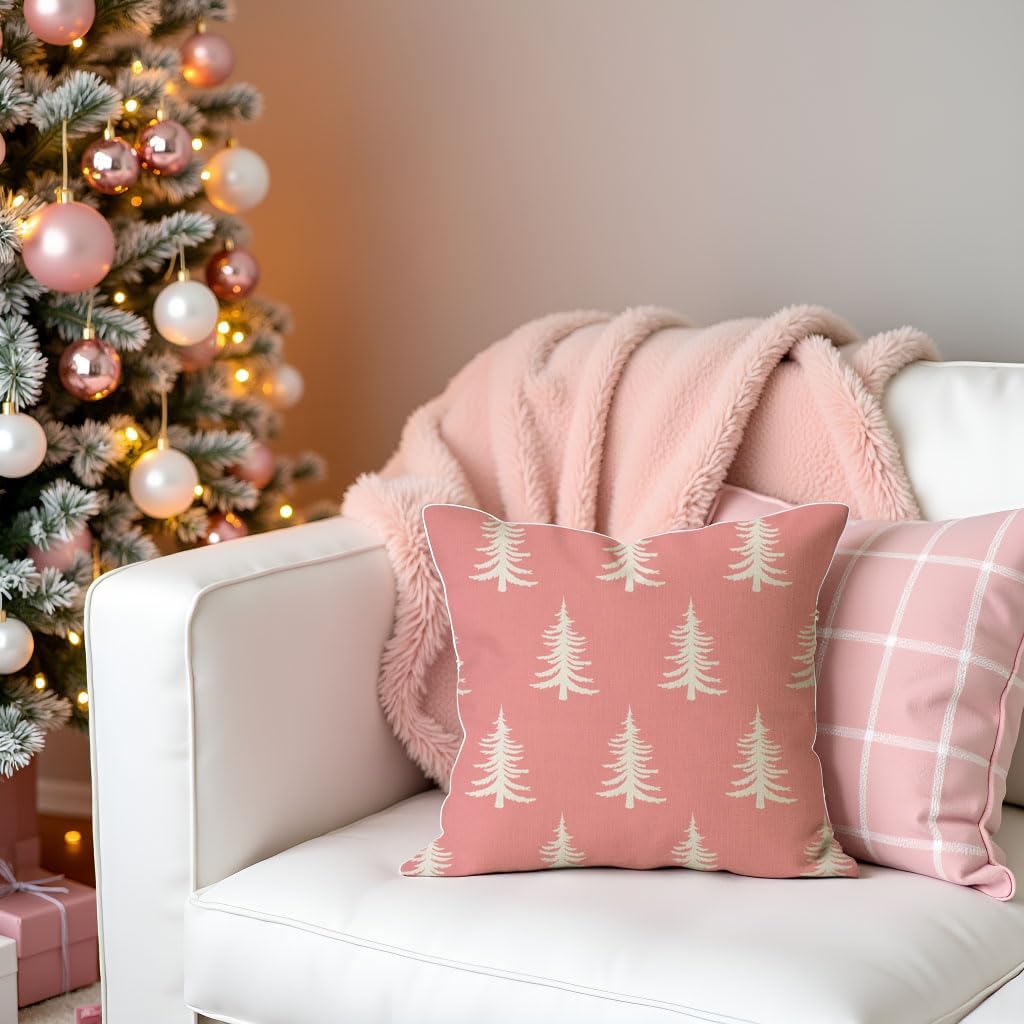 Christmas Pillow Covers 18x18 Inch Set of 2, Pink Christmas Decor