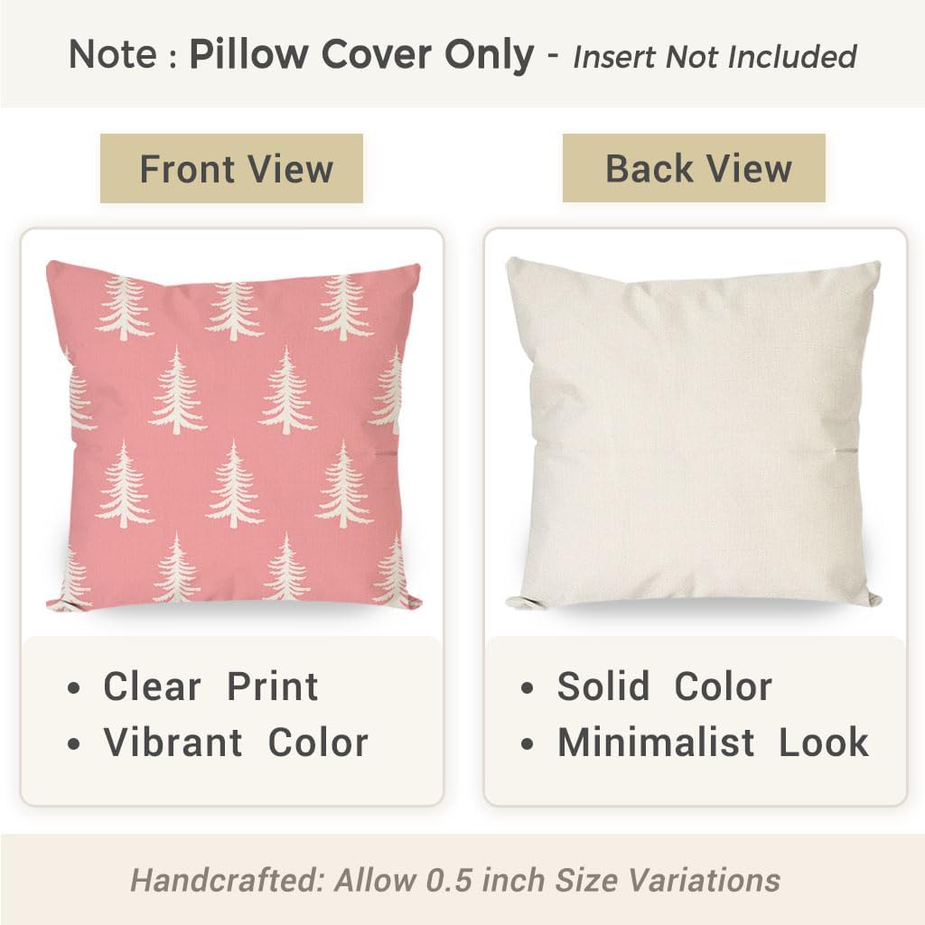Christmas Pillow Covers 18x18 Inch Set of 2, Pink Christmas Decor
