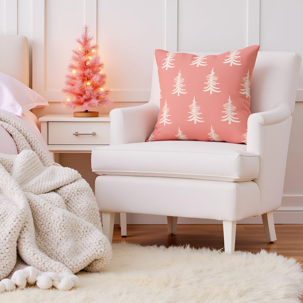 Christmas Pillow Covers 18x18 Inch Set of 2, Pink Christmas Decor